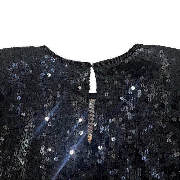 Vintage Oleg Cassini TopWomens M/L Sequin Silk Floral Beaded 80s Deco - Picture 6 of 7